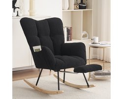 HAUSS SPOLE Schommelstoel - 98x70x98,5 cm - Relaxstoel Met Hoge Rugleuning - Teddystof - Zwart