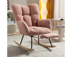 HAUSS SPOLE Schommelstoel - 98x70x98,5 cm - Relaxstoel Met Kussen - Teddy Bekleed - Teddystof - Roze