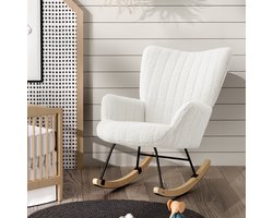 HAUSS SPOLE schommelstoel en in Wonen - Relaxstoel babykamer - Fauteuil - Voedingsstoel - hoofdsteun en zijvakken - Met kussen - voorzien van vloerbeschermende viltstrips - Wit