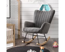 HAUSS SPOLE schommelstoel en in Wonen - Relaxstoel babykamer - Fauteuil - Voedingsstoel - hoofdsteun en zijvakken - Met kussen - voorzien van vloerbeschermende viltstrips - Grijs