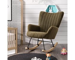 HAUSS SPOLE schommelstoel en in Wonen - Relaxstoel babykamer - Fauteuil - Voedingsstoel - hoofdsteun en zijvakken - Met kussen - voorzien van vloerbeschermende viltstrips - Groente