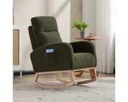 HAUSS SPOLE Schommelstoel - Hoge Rugleuning en Zijvak - Zacht Schommelen - Voor Baby- en Woonkamer - Teddystof en Houten Onderstel - Groen