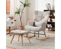 HAUSS SPOLE Schommelstoel - Relaxstoel Met Rugleuning - Polstersessel Schommelstoel Met Voetensteun - Comfortabele Ontspannende Stoel Voor Woonkamer - Stof - Kleurrijk