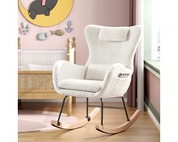 HAUSS SPOLE schommelstoelen in Wonen - Relaxstoel babykamer - Fauteuil - Voedingsstoel - hoofdsteun en zijvakken - Met kussen - voorzien van vloerbeschermende viltstrips - Beige
