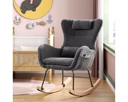HAUSS SPOLE schommelstoelen in Wonen - Relaxstoel babykamer - Fauteuil - Voedingsstoel - hoofdsteun en zijvakken - Met kussen - voorzien van vloerbeschermende viltstrips - Grijs