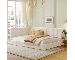 HAUSS SPOLE Slaapbank 140x200 cm - Gestoffeerd Tweepersoonsbed Met Lattenbodem - Zeer Comfortabel - Fluweel - Beige