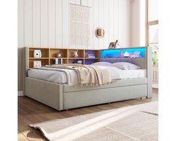 HAUSS SPOLE Slaapbank 140x200 cm - Tweepersoonsbed Met Opbergladen - Zeer Comfortabel - Flanel - Lichtgrijs