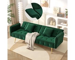 HAUSS SPOLE Slaapbank - 2 Zits Bank Met Verstelbare Rugleuning En Armleuningen - Voor Woonkamer En Logeerkamer - Velours - Groen