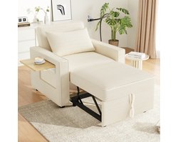 HAUSS SPOLE Slaapbank - 3-In-1 Bank met Slaapfunctie -Met USB-Lader -Relaxen En Slapen Met Kussen - Geschikt voor woonkamer, slaapkamer of logeerkamer - Beige