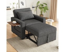 HAUSS SPOLE Slaapbank - 3-In-1 Bank met Slaapfunctie -Met USB-Lader -Relaxen En Slapen Met Kussen - Geschikt voor woonkamer, slaapkamer of logeerkamer - Grijs