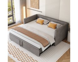 HAUSS SPOLE Slaapbank 90/180x200 cm - Multifunctioneel Uitklapbaar Slaapbank 2 Persoons - Tweepersoonsbed met Lattenbodems – Verstelbaar Logeerbed - Fluweel - Grijs