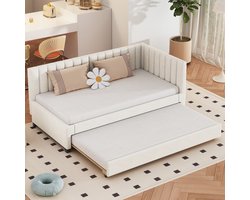 HAUSS SPOLE Slaapbank 90x200 cm - Zetelbed Met Uittrekbed 90x190 cm - Lattenbodem Inclusief - Fluweel - Beige