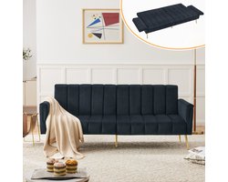 HAUSS SPOLE Slaapbank - Klapbaar Loungesofa 2 Persoons - Multifunctioneel Relaxsofa - Modern Design - Woonkamer - 183×76×75 cm - Hout + IJzer + Schuim - Zwart