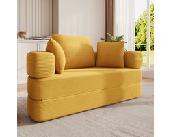 HAUSS SPOLE Slaapbank - Opvouwbare Bank Met 3 Kussens - 2-Zits Sofa En Bed Voor Woonkamer Of Slaapkamer - Cordstof Geel