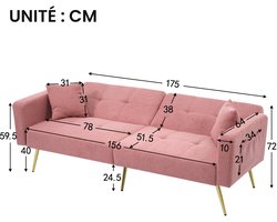 HAUSS SPOLE Slaapbank - Sherpa Design - Rechte Bank - Verstelbare Rugleuning & Zijvakken - 175x64x72 cm - Zit- En Slaapbank - Met Kussen - Roze