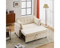 HAUSS SPOLE Slaapbank - Slaapbank Met Schlaffunctie - Verstelbare Rugleuning - Chenille Stoffen Slaapstoel - Hoogdichte Schuimvulling - Beige