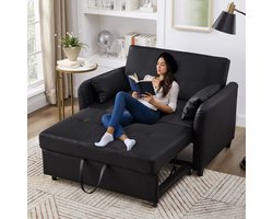 HAUSS SPOLE Slaapbank - Uitklapbare Slaapstoel Met Verstelbare Rugleuning - 2 Persoons Zetelbed Met Slaapfunctie - Comfortabele Relaxfauteuil - PU - Zwart
