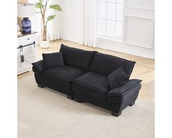 HAUSS SPOLE Sofa - 2-Zits Bank - Diepe Zit - Met Verwisselbare Armleuningen - 224x81x81 cm / 2-Zits - Voor Woonkamer En Slaapkamer - Fluweel Zwart