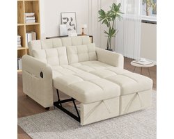 HAUSS SPOLE Sofa - 3-in-1 Slaapbank - L-Vormig Uittrekbaar - 2-Zits 142x85x83 cm - Voor Woonkamer En Gastenkamer - Katoen-Linnen Beige