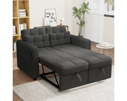 HAUSS SPOLE Sofa - 3-in-1 Slaapbank - L-Vormig & Uittrekbaar - Verstelbare Rugleuning - 2-Zits - Voor Woonkamer - Katoen-Linnen Grijs