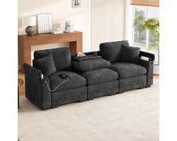 HAUSS SPOLE Sofa - 3-Zits Comfortbank - Klapbare Rug Met Tafel & USB - 242x80x88 cm / 3-Zits - Voor Woonkamer En Thuisbioscoop - Chenille Grijs