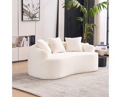 HAUSS SPOLE Sofa - Gebogen 3-Zits Bank - Compact Design Met Drie Kussens - Voor Hoek, Studio En Kleine Woonruimte - Chenille Wit