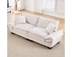 HAUSS SPOLE Sofa - Modern 2-Zits Bank - Ultratiepe Zit - Met 2 Kussens & Verstelbare Armleuning - 224x81x81 cm - Voor Woonkamer en Slaapkamer - Fluweel Beige