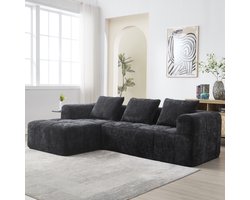 HAUSS SPOLE Sofa - Modulaire 3-Zits Hoekbank - L-Vorm Chaise - Met Zijvakken & 3 Kussens - 250x158x60 cm - Voor Woonkamer - Chenille Zwart