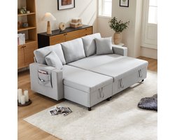 HAUSS SPOLE Sofa - Multifunctionele Slaapbank - L-Model Hoekbank - Slaapfunctie & Opbergruimte - 219.5x142.5x83 cm / 3-4-Zits - Linnen Grijs