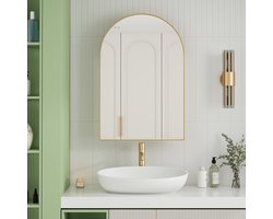 HAUSS SPOLE Spiegelkast - Boogspiegel Met Metaalframe En Spiegeldeur - Inbouw Of Opbouw Montage - Verstelbare Opbergruimte Voor Badkamer En Slaapkamer - Metaal - Goud
