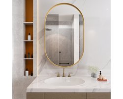 HAUSS SPOLE Spiegelkast - Ovaal Met Metalen Frame En Getemperd Glas - Verstelbare Planken En Inbouw/Wandmontage Voor Badkamer En Slaapkamer - Metaal - Goud