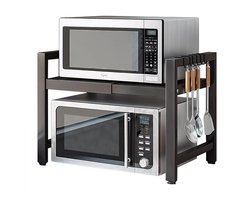 HAUSS SPOLE Staande magnetron rek-keuken organizers-kruidenrek -Aanrecht Organiser-2-Laags Uitbreidbaar Magnetron Rek 40-65 cm-Staal-magnetronkast-Zwart