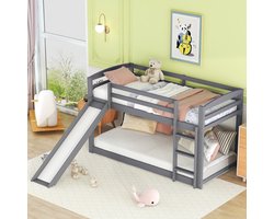 HAUSS SPOLE Stapelbed 90x200 cm - Hoogslaper Met Glijbaan En Massief Grenen Frame - Veilig En Praktisch Voor Kinderen - Grijs