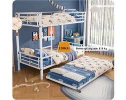 HAUSS SPOLE Stapelbed 90x200 cm - Hoogslaper Met Uitklapbaar Bed En Valbeveiliging - 3 Lattenbodems Inclusief - Metaal - Kinderstapelbed - Eenpersoonsbed - Wit(Zonder matras)