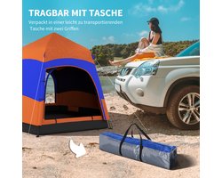 HAUSS SPOLE Tent – Quick-Up Dubbelwandig – 275 x 275 x 170 cm – Polyester – Oranje Blauw – Voor 4 Tot 6 Personen Met 2 Deuren En Muskietengaas
