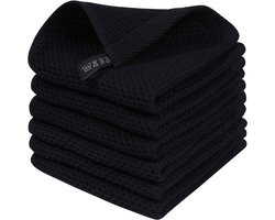 HAUSS SPOLE Theedoek Set - 6 Stuks - Wafelpatroon - Keuken Handdoeken - Absorberend Sneldrogend - 34x34cm - 100% Katoen - Zwart