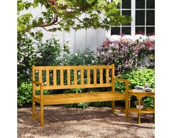 HAUSS SPOLE Tuinbank Met Uitklapbare Middentafel - Zitbank Voor Balkon En Tuin - Met Rugleuning En Armleuningen - Hout Teak
