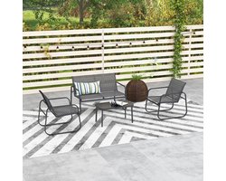HAUSS SPOLE Tuinmeubelset 4-Delig 111x70x75 Cm - Set Met Bank 2 Stoelen En Salontafel - Voor Balkon Terras En Tuin - Gaas Zwart