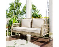 HAUSS SPOLE Tuinschommel - 113 x 54 cm - Schommelbank Voor 2 Personen Met Kussens - Polyrattan - Beige