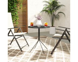 HAUSS SPOLE Tuintafel - Inklapbaar Rond Tafelblad - Voor Balkon Terras En Camping - Staal Zwart - 60x71 Cm