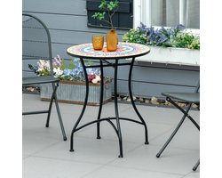 HAUSS SPOLE Tuintafel - Ronde Mozaïek Tafel Met Keramische Tegels - Voor Balkon, Terras En Tuin - Metaal Rood - Ø60x71 Cm