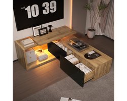 HAUSS SPOLE TV-Kast - Modulair TV-Meubel Met LED-Strip En Verplaatsbare Module - Uitrekbaar Tot Ca. 2m - Ge毛ngineerd Hout - 133.5x40x45 cm - Naturel