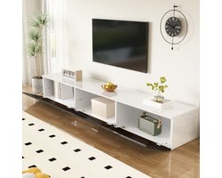 HAUSS SPOLE TV-kasten 180x35x30 cm - TV meubel Met LED-Verlichting - Hoogglans Multifunctioneel - Grote Capaciteit - Rechthoekig - Televisieaccessoires - MDF - Wit