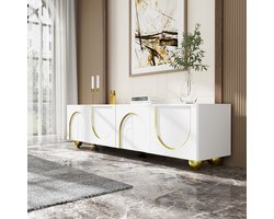 HAUSS SPOLE Tv Meubel - 4 Deuren Met Push Open En Gedempte Scharnieren - Luxe Opbergen Voor Woonkamer - Spaanplaat - Wit - 170x38x44 Cm