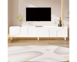 HAUSS SPOLE Tv-Meubel - Asymmetrisch Boogreliëf Met 4 Deuren En Kabeldoorvoer - Voor Woonkamer - MDF En Spaanplaat - 180x40x50 Cm - Wit