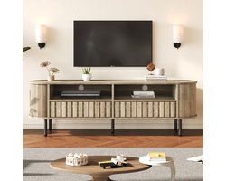HAUSS SPOLE TV-Meubel - Breed Meubel Met 2 Laden, 2 Halve Vakken En Open Plank - Ovale Hoeken En 5 Steunpoten - MDF Metalen Poten - 160x40x48 cm - Houtkleur