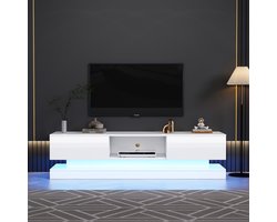 HAUSS SPOLE TV meubel - Hoogglans TV-meubel met 2 lades en LED-verlichting - Voor woonkamer, eetkamer en slaapkamer - 160x35x40.5 cm - Hout - Wit