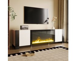 HAUSS SPOLE TV-Meubel - Laag Dressoir Met Elektrische Openhaard En Drukopening - Voor Woonkamer - Spaanplaat Metaal - 165x32x55 Cm - Wit Zwart