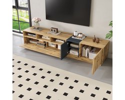 HAUSS SPOLE TV meubel - Lowboard met contrasterend design en 3 open vakken - Met kabelbeheer - Voor woonkamer - 200x45x45 cm - Spaanplaat - Naturel