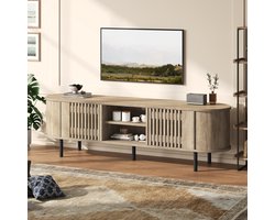 HAUSS SPOLE Tv-Meubel - Lowboard Met Lamellendeuren En 2 Kasten - Halfoffene Vakken En 5 Poten Voor Grote Televisie - MDF - 160x40x47 Cm - Naturel